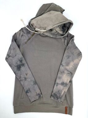 Ampersand Ave NWT Light Charcoal Tie-Dye Sleeve 'DoubleHood' Hoodie, Large